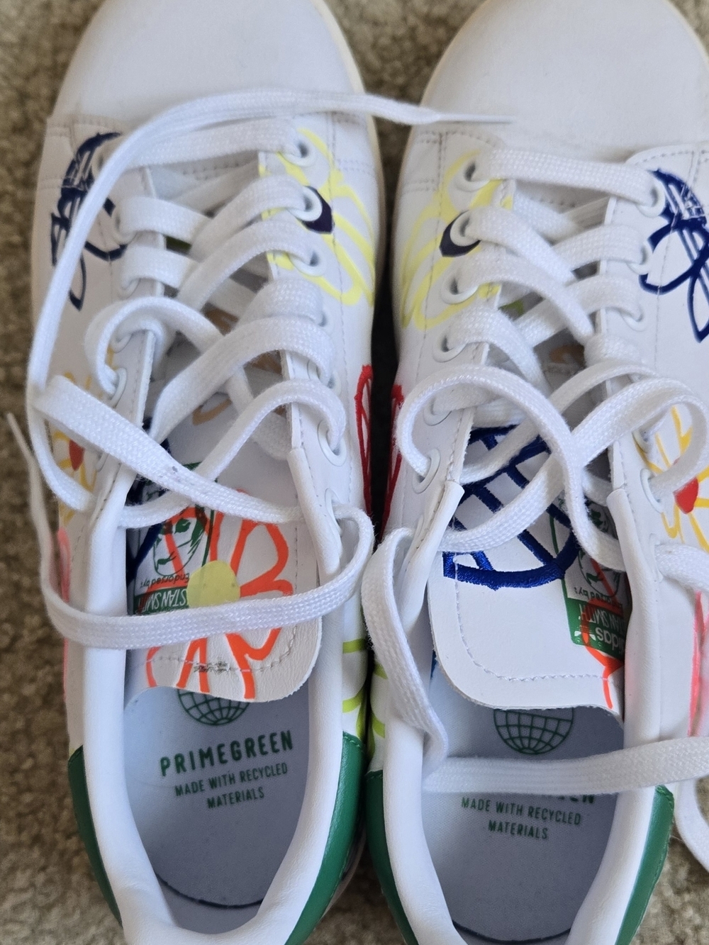 adidas Stan Smitg White Sneakers with Multicolor Floral Doodles - Picture 5 of 5